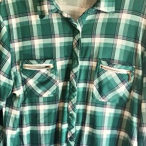 Eden-Olivia green/white plaid shirt, size large